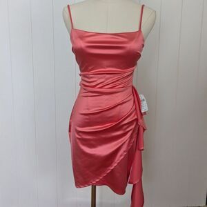 NWT Windsor Josie Ruffle Satin Coral-Pink Mini Dress - Small